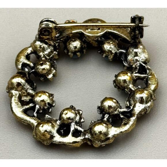 Vintage Gold Tone Circle Brooch With Purple & Blue Stones - Picture 5 of 6